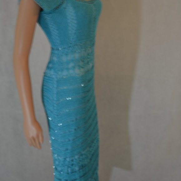 CACH'E ( BEAUTIFUL ) TURQUOISE  NET DRESS SIZE  M - Picture 4 of 9